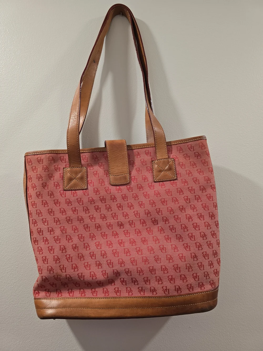 Vintage Y2K Dooney & Bourke Red Monogram Canvas Medium Shopper Tote Bag